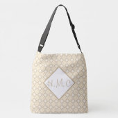 Crème en Bruin Patterned Oversized Canvas tas (Achterkant)