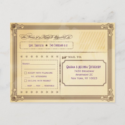  crème en bruin Poster RSVP met keuze uit maaltijd Uitnodiging Briefkaart (Achterkant)