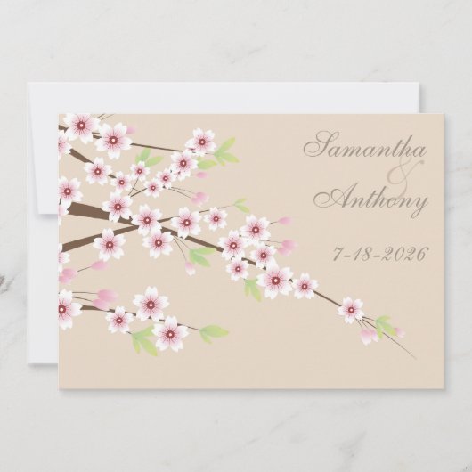 Crème en Cherry Blossom Bruiloft Kaart (Voorkant)