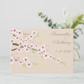 Crème en Cherry Blossom Bruiloft Kaart (Staand voorkant)