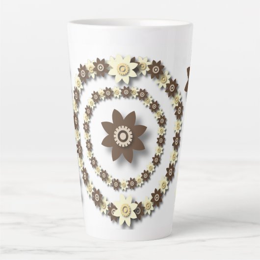 Crème en chocoladebruine bloemen latte mok (Voorkant)