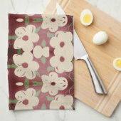 Crème en Cranberry Print Theedoek (Quarter Fold)