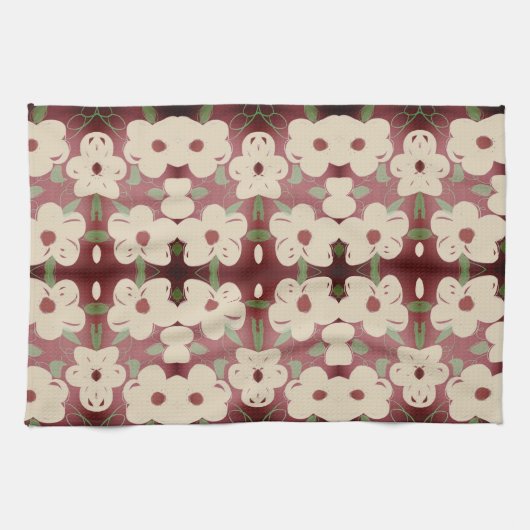  Crème en Cranberry Print Theedoek (Horizontaal)