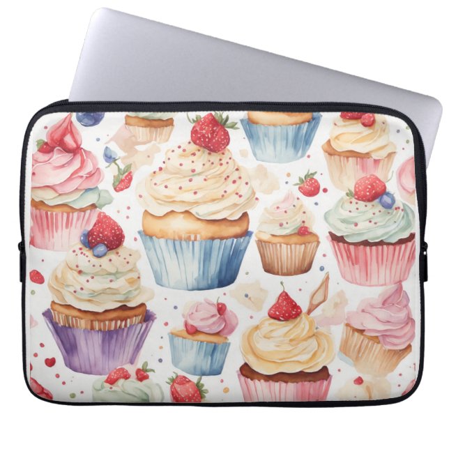 Crème en Cupcake Digitale Patronen Laptop Sleeve (Voorkant)