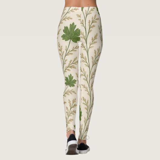 Crème en donkergroene bladeren Leggings (Achterkant)