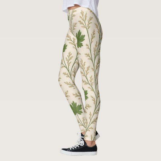 Crème en donkergroene bladeren Leggings (Links)