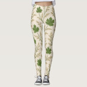 Crème en donkergroene bladeren Leggings (Voorkant)