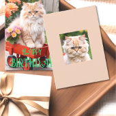 Crème en Ginger Tabby Kat in Rode Wagon Verjaardag Kaart