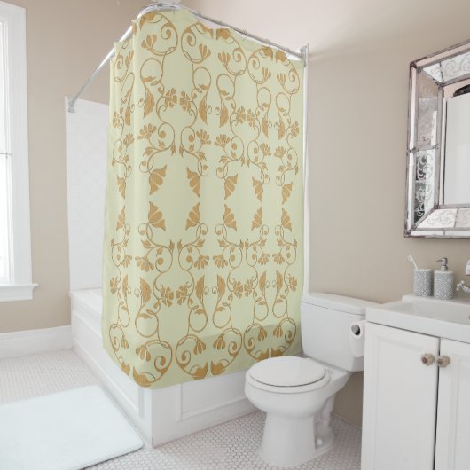 Crème en Gold Floral Pattern Shower Curtain Douchegordijn (In situ)