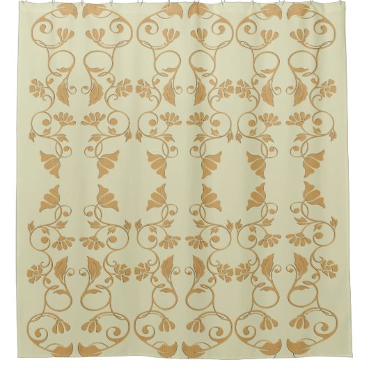 Crème en Gold Floral Pattern Shower Curtain Douchegordijn (Voorkant)