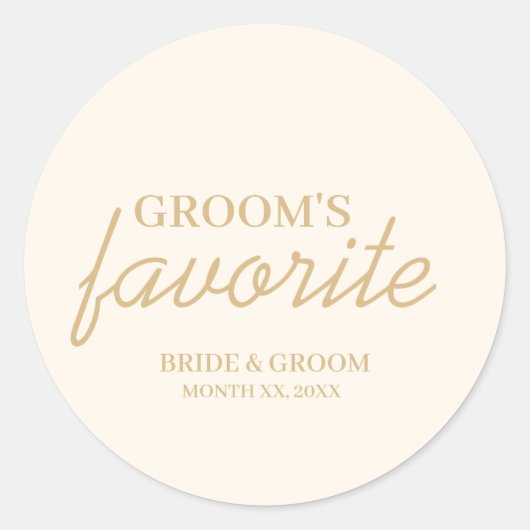 Crème en Gold Groom's favoriete snack bruiloft Ronde Sticker (Voorkant)
