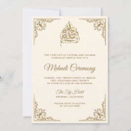 Crème en Gold Islamic Muslim Mehndi Ceremony Kaart