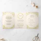 Crème en Gold Leaf Branch Alles in één bruiloft Drieluik Uitnodiging (Binnen)