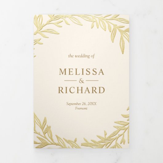 Crème en Gold Leaf Branch Alles in één bruiloft Drieluik Uitnodiging (Cover)