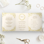Crème en Gold Leaf Branch Alles in één bruiloft Drieluik Uitnodiging