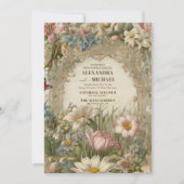 Crème en Goud Antiek Verguld Lijst Bruiloft Kaart (Voorkant)