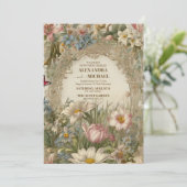 Crème en Goud Antiek Verguld Lijst Bruiloft Kaart (Staand voorkant)