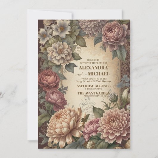 Crème en Goud Antiek Verguld Lijst Bruiloft Kaart (Voorkant)