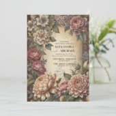 Crème en Goud Antiek Verguld Lijst Bruiloft Kaart (Staand voorkant)