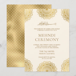 Crème en Goud Aziatisch Motief Moslim Mehndi Cerem Kaart