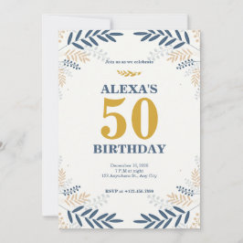 Crème en Goud Bloemen 50ste Verjaardagsfeest Kaart