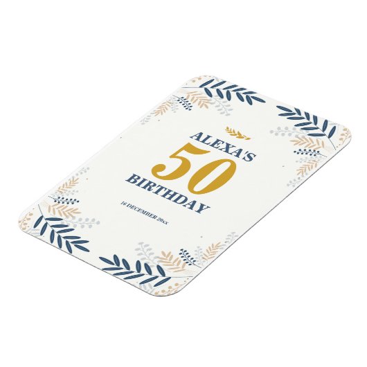 Crème en Goud Bloemen 50ste Verjaardagsfeest Magneet (Linkerzijde)