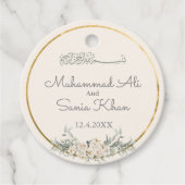 Crème en Goud Bloemen Islamitische Moslim Bruiloft Bedankjes Labels (Voorkant)