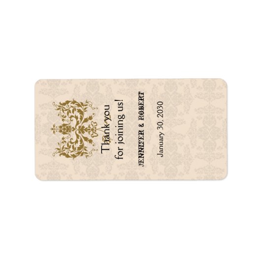 Crème en Goud Damask Bruiloft Lip Balm Label (Voorkant)