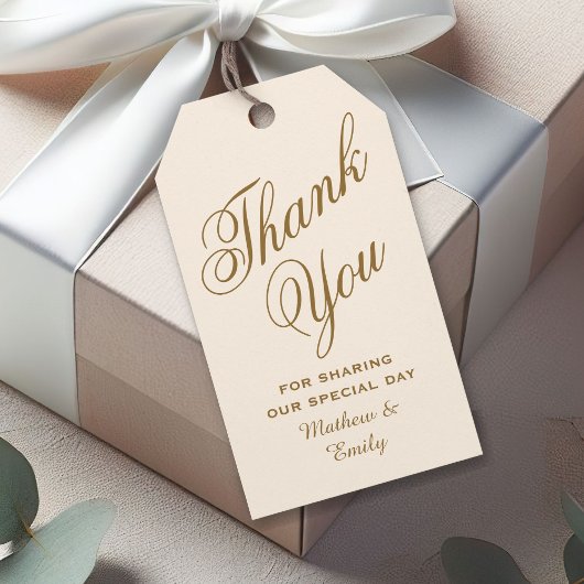 Crème en Goud Gepersonaliseerd Dank u Bruiloft Cadeaulabel