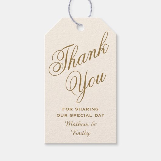 Crème en Goud Gepersonaliseerd Dank u Bruiloft Cadeaulabel (Voorkant)