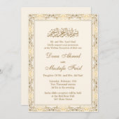 Crème en Goud Islamitische Moslim Bruiloft Kaart (Voorkant / Achterkant)