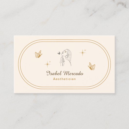 Crème en Goud Minimalistische Estheticus Visitekaartje (Voorkant)