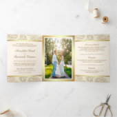 Crème en Goud Paisley Indiase Stijl Huwelijksfoto Drieluik Uitnodiging (Binnen)