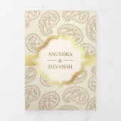 Crème en Goud Paisley Indiase Stijl Huwelijksfoto Drieluik Uitnodiging (Cover)