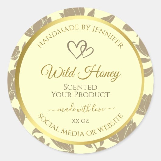 Crème en Gouden Bloemen Product Etiketten met Hart (Voorkant)