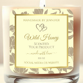 Crème en Gouden Bloemen Product Etiketten met Hart