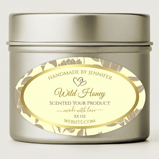 Crème en Gouden Bloemen Product Etiketten met Hart