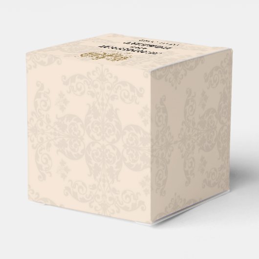Crème en Gouden Damask Bruiloft Favor Box Bedankdoosjes (Achterkant)