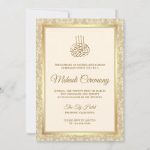 Crème en Gouden Damast Islamitische Mehndi Ceremon