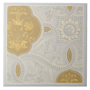 Crème En Gouden Decoratief Patroon Tegeltje