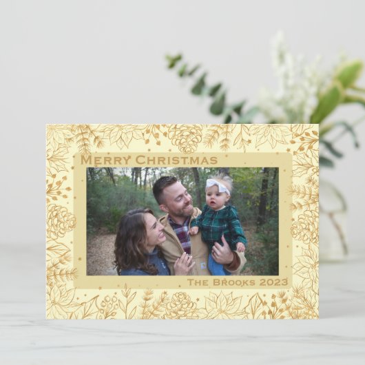 Crème en Gouden Foliage Kerstmis Kaart (Staand voorkant)