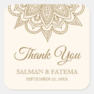 Crème en Gouden Henna Mehndi Trouw Dank U Vierkante Sticker