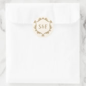 Crème en Gouden Kammonogrammen Envelopezegel Ronde Sticker (Tas)