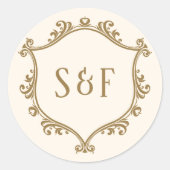 Crème en Gouden Kammonogrammen Envelopezegel Ronde Sticker (Voorkant)