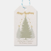 Crème en gouden kerstboom en sterren cadeaulabel (Voorkant)