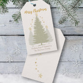 Crème en gouden kerstboom en sterren cadeaulabel