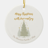 Crème en gouden kerstboom en sterren keramisch ornament (Voorkant)