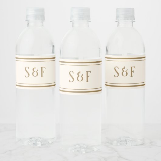 Crème en Gouden Monogram Waterfles Etiket (Flessen)