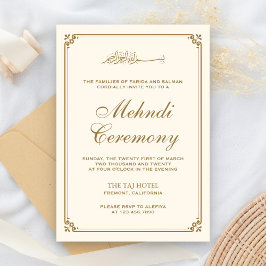 Crème en Gouden Rand Moslim Mehndi Informatiekaartje