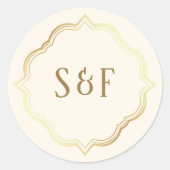 Crème en goudfolie versierde monogram enveloppe ze ronde sticker (Voorkant)